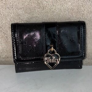 Juicy Couture Black Trifold Wallet - OS - Patent Monogram Heart Charm Y2K Glam